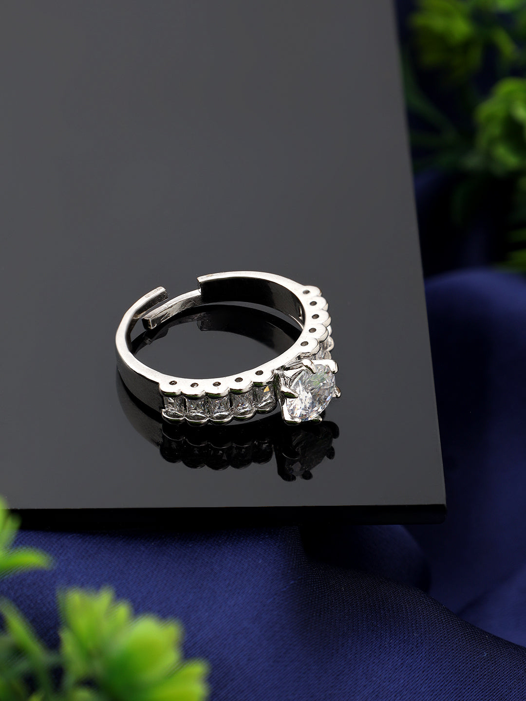 Princess Cut Platinum Plated Ring (Adjustable)