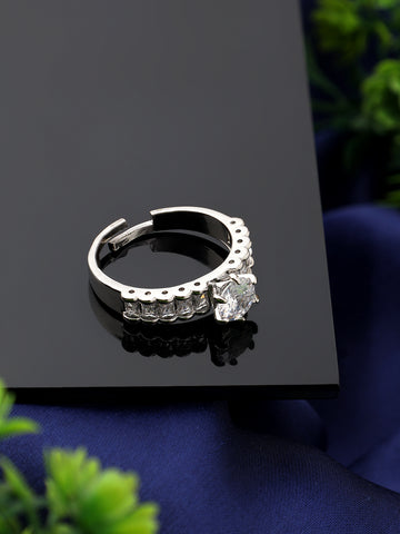 Princess Cut Platinum Plated Ring (Adjustable)