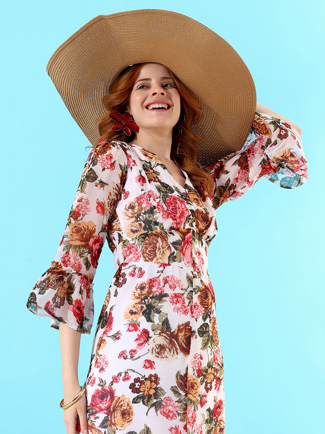 Printed Chiffon V-neck Dress