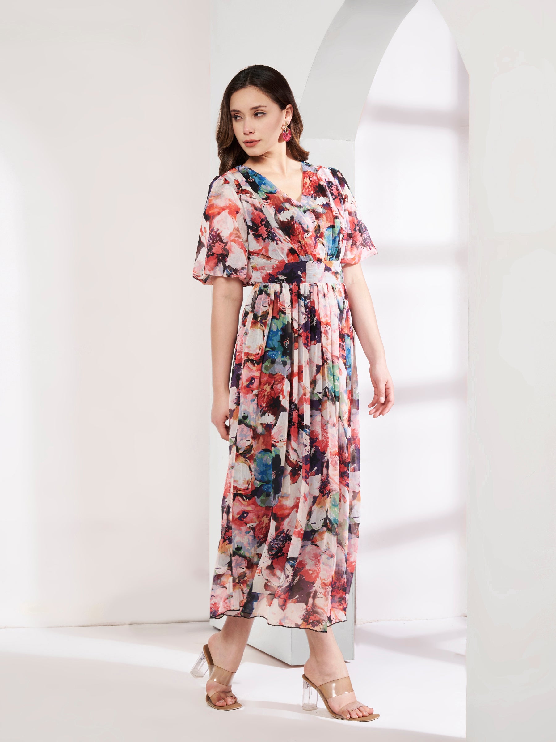 Printed Floral Midi Dress