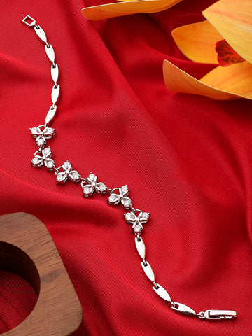 Women Silver American Diamond Wraparound Bracelet