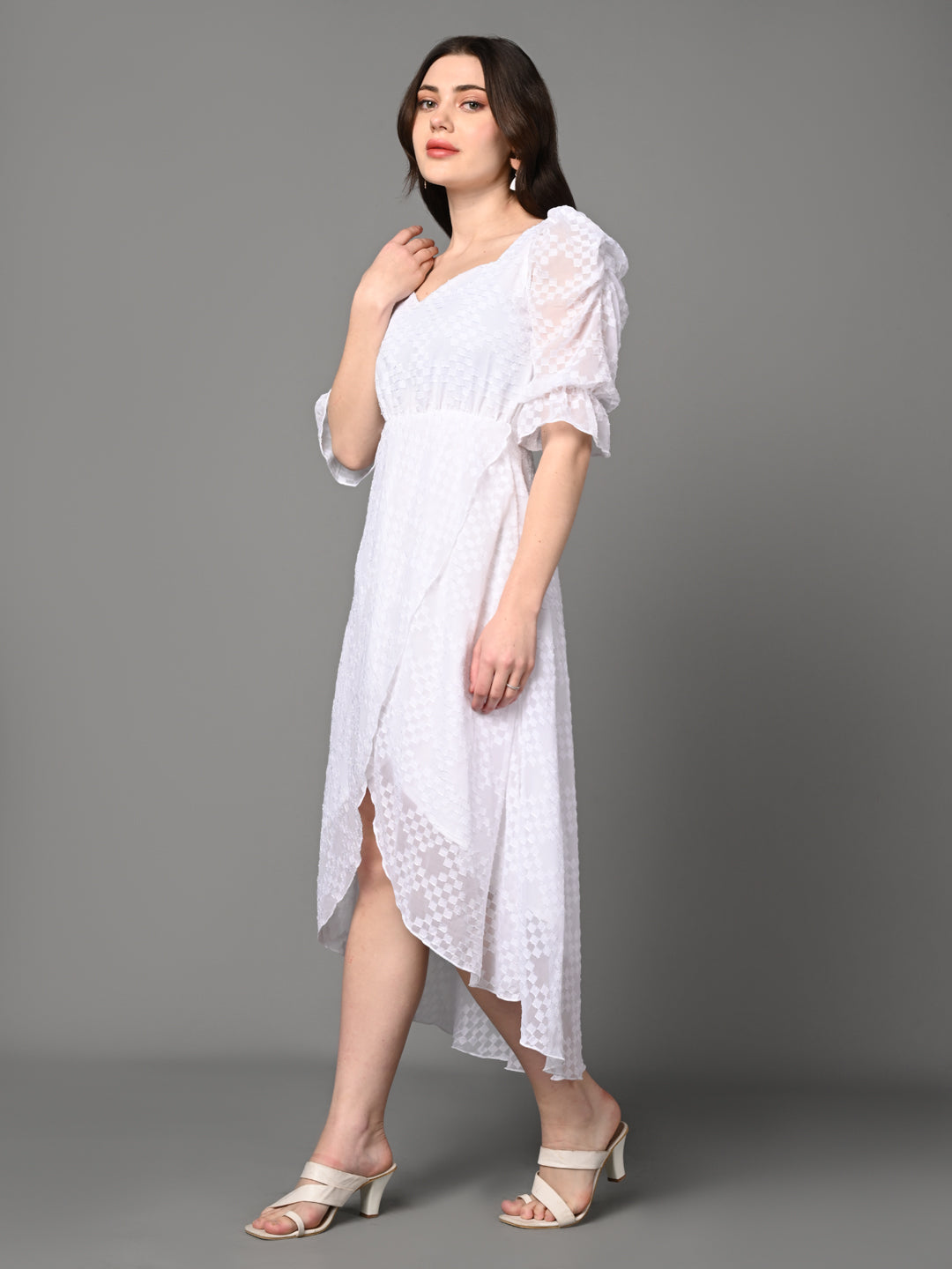 Classy White Ruffled Layered Dress