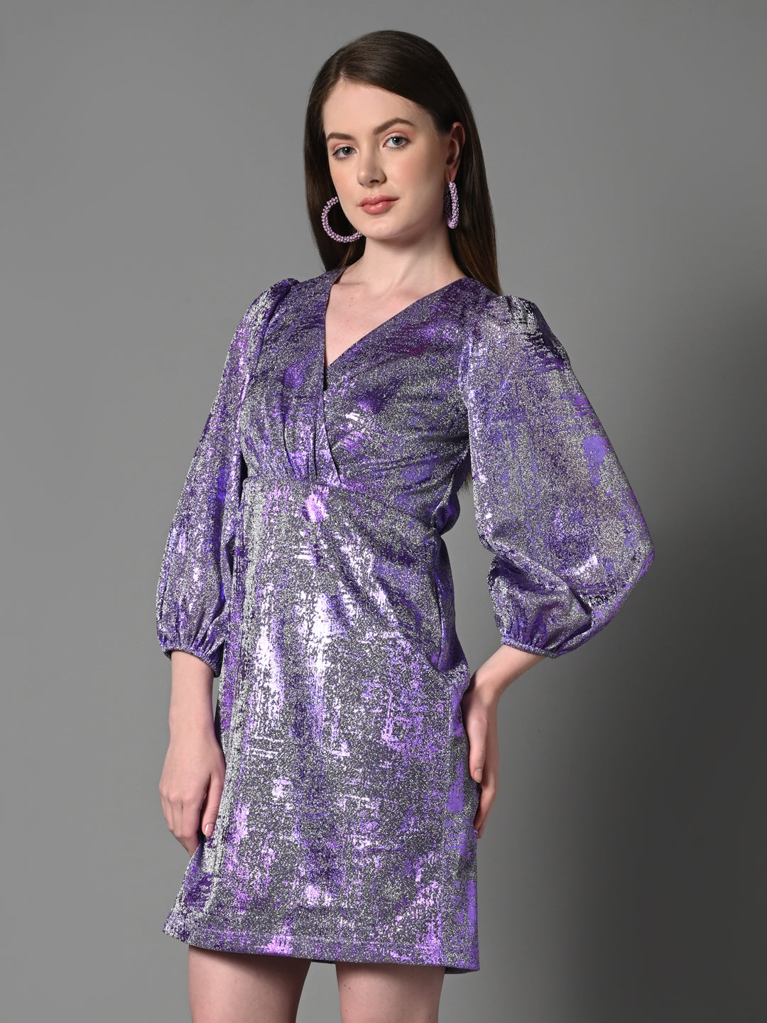 Embellished Lavender Flared Party Dress