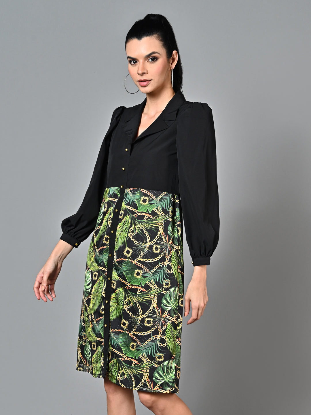 Stylish Printed Flared Shirt Dress