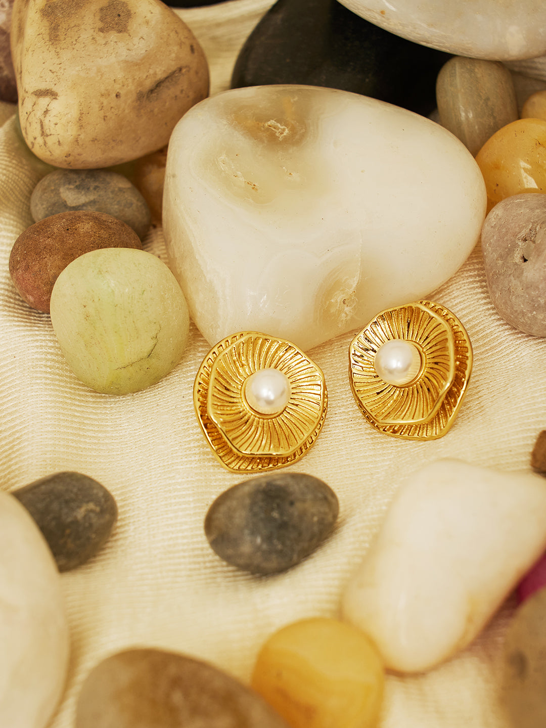Women Gold Plated Pearls Ear Studs Earrings