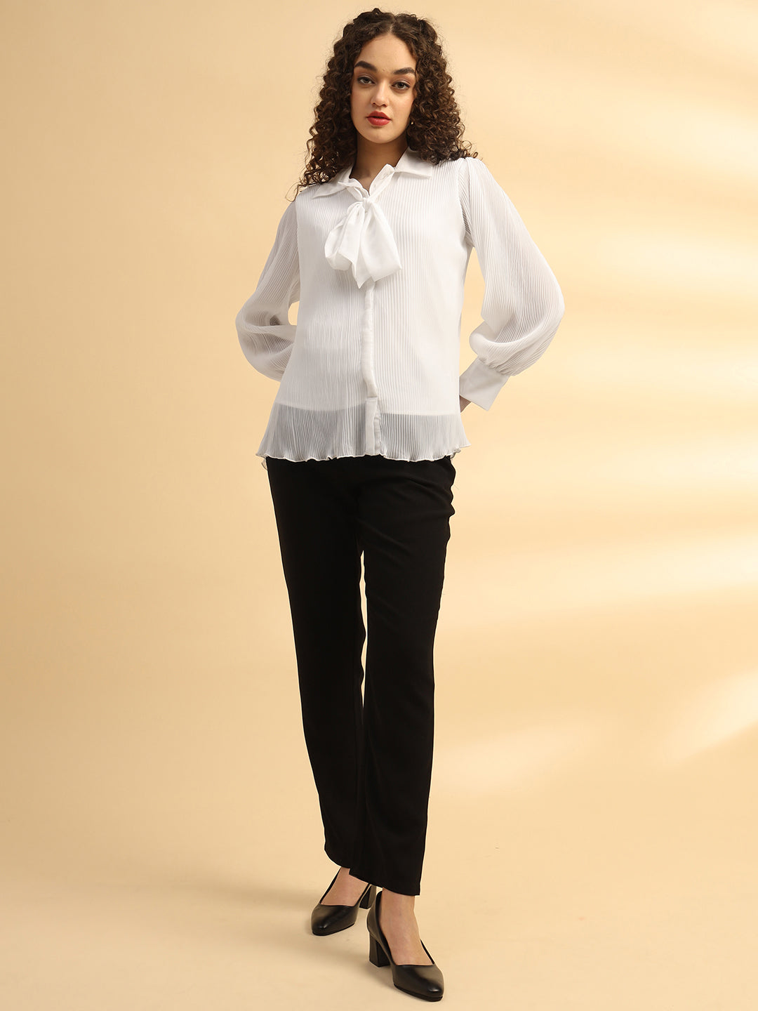 Pleated White Shirt Top