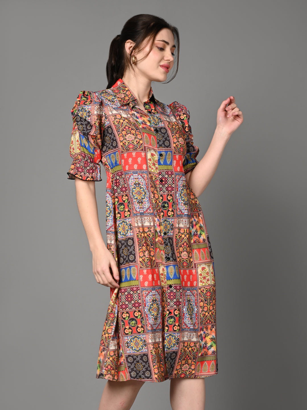 Stylish Printed Flared A - Line Dress