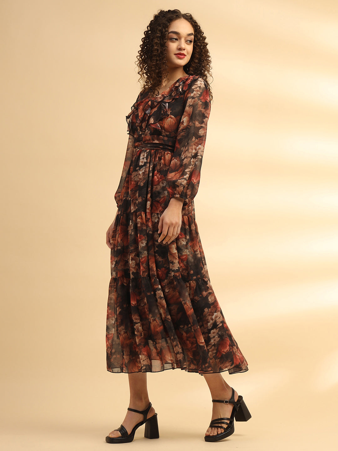 Floral Printed Flared Midi Dress