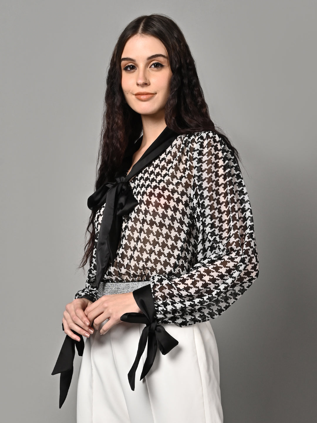 Classy Patterned Black & White Top