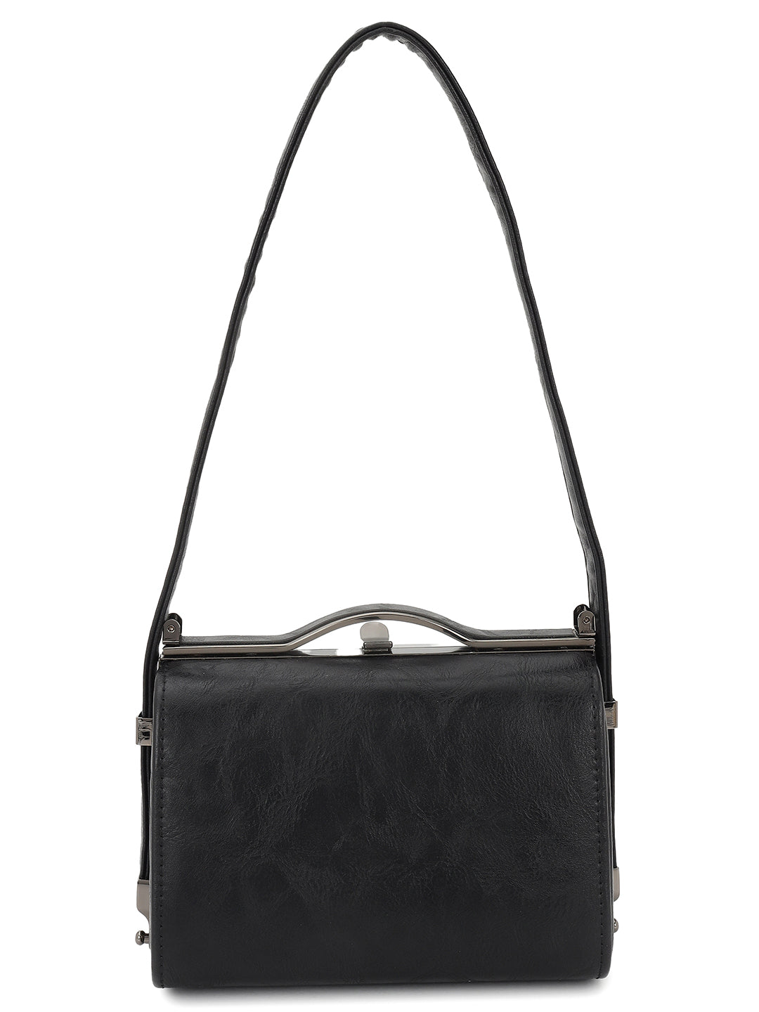 Floral Printed Leather Black Handbag