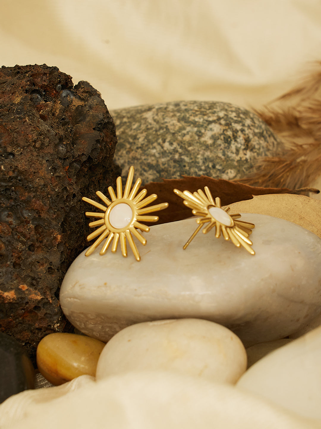 Women Gold Plated Sun Rays Stud Earrings