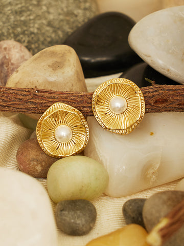 Women Gold Plated Pearls Ear Studs Earrings