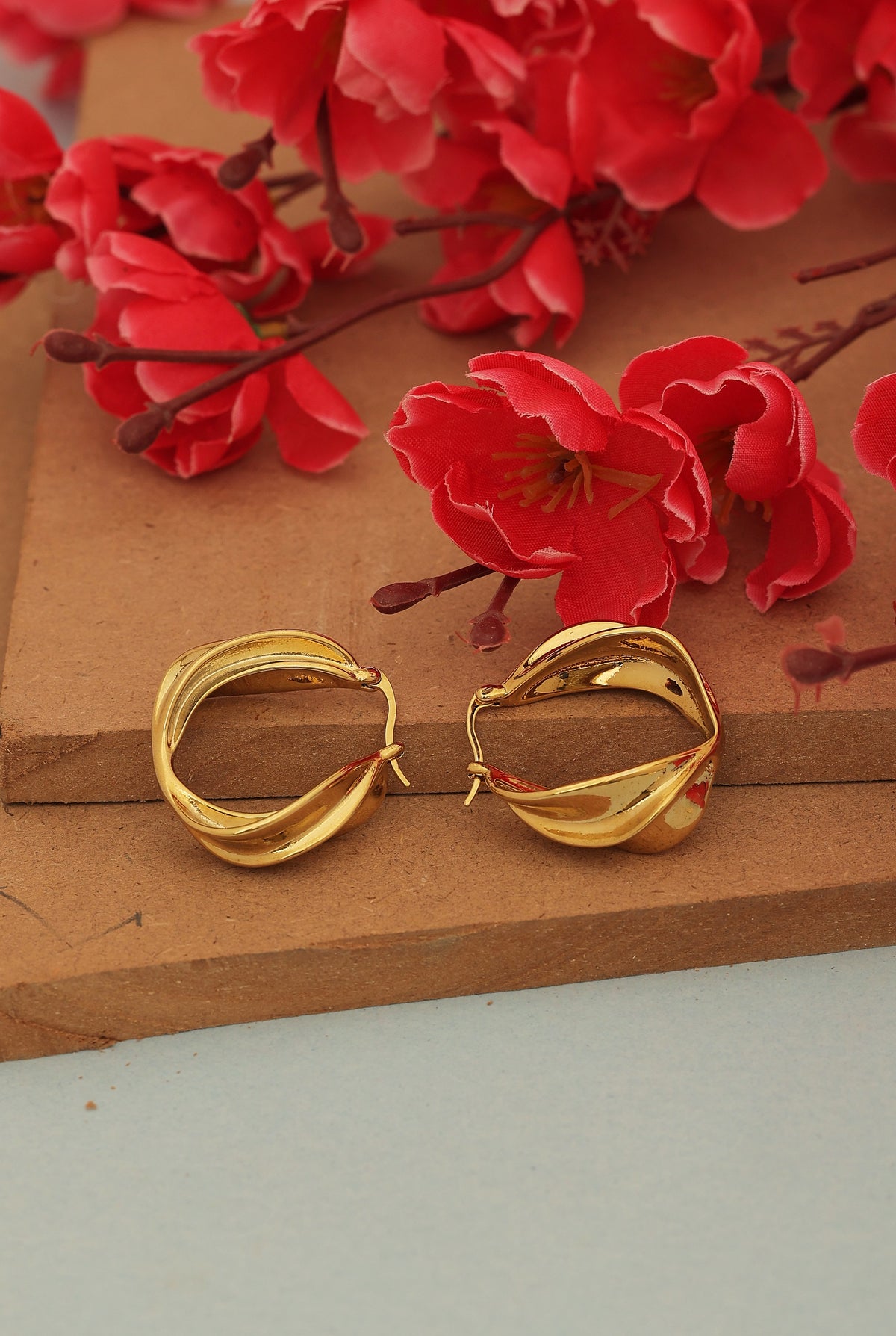 Women Gold Plated Contemporary Hoop Earrings