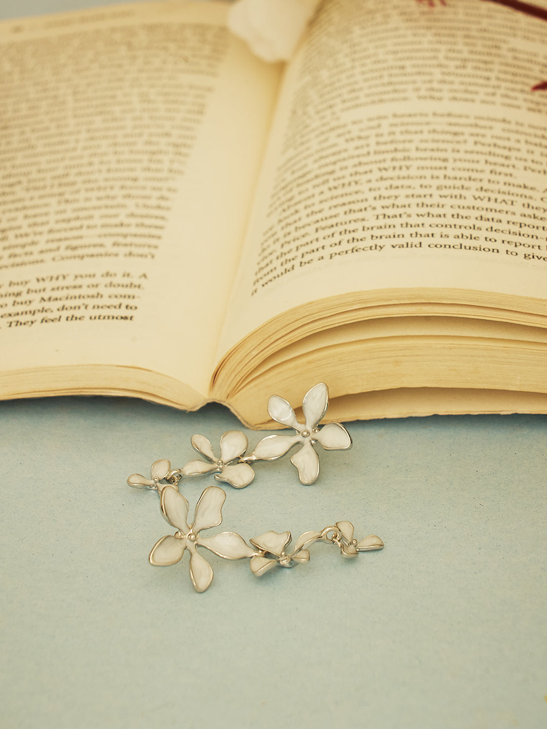 Women White Floral Drop Earrings