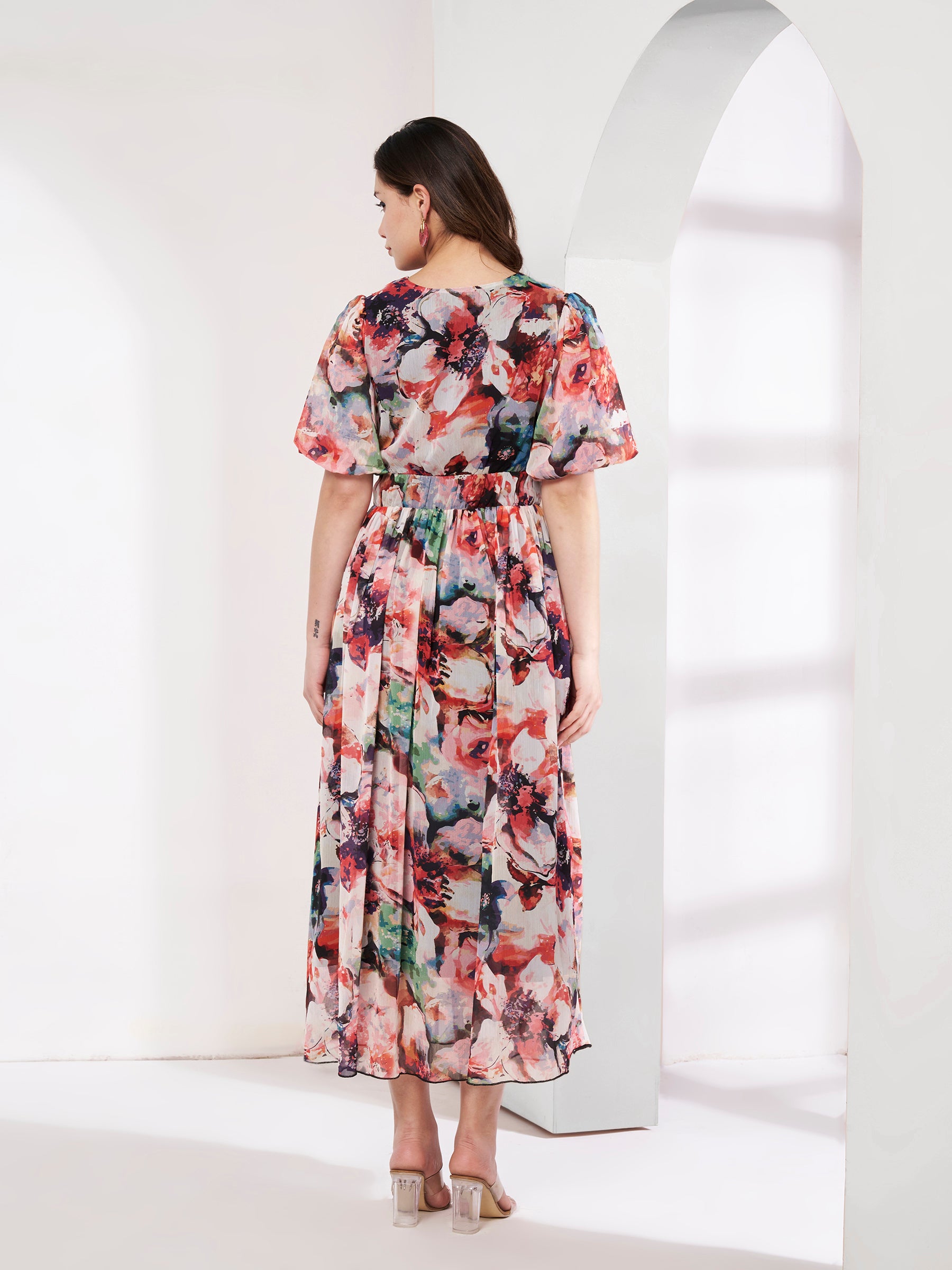 Printed Floral Midi Dress