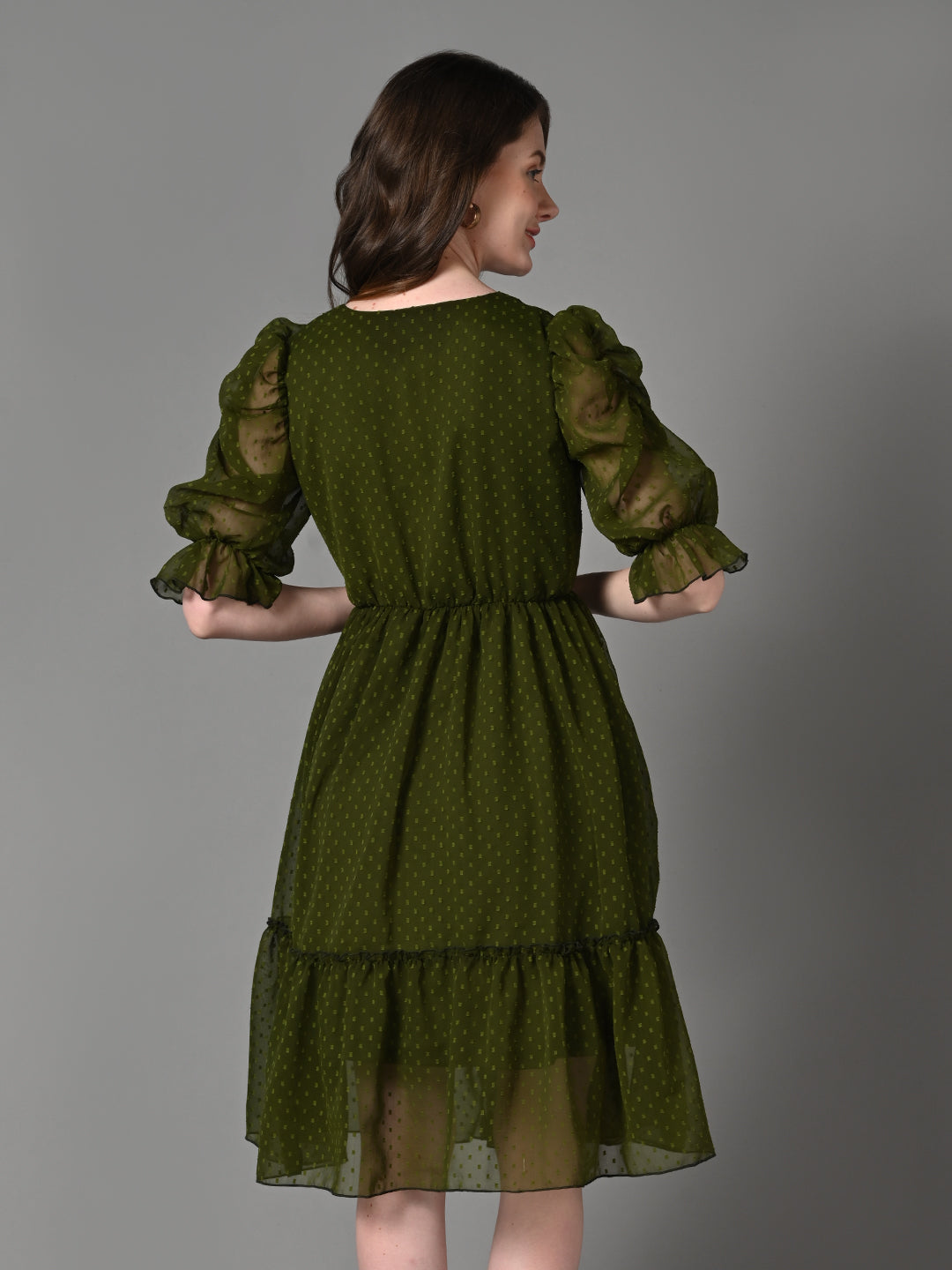Classy Green Ruffled Pleated Dress