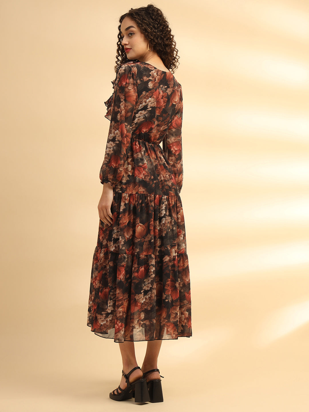 Floral Printed Flared Midi Dress