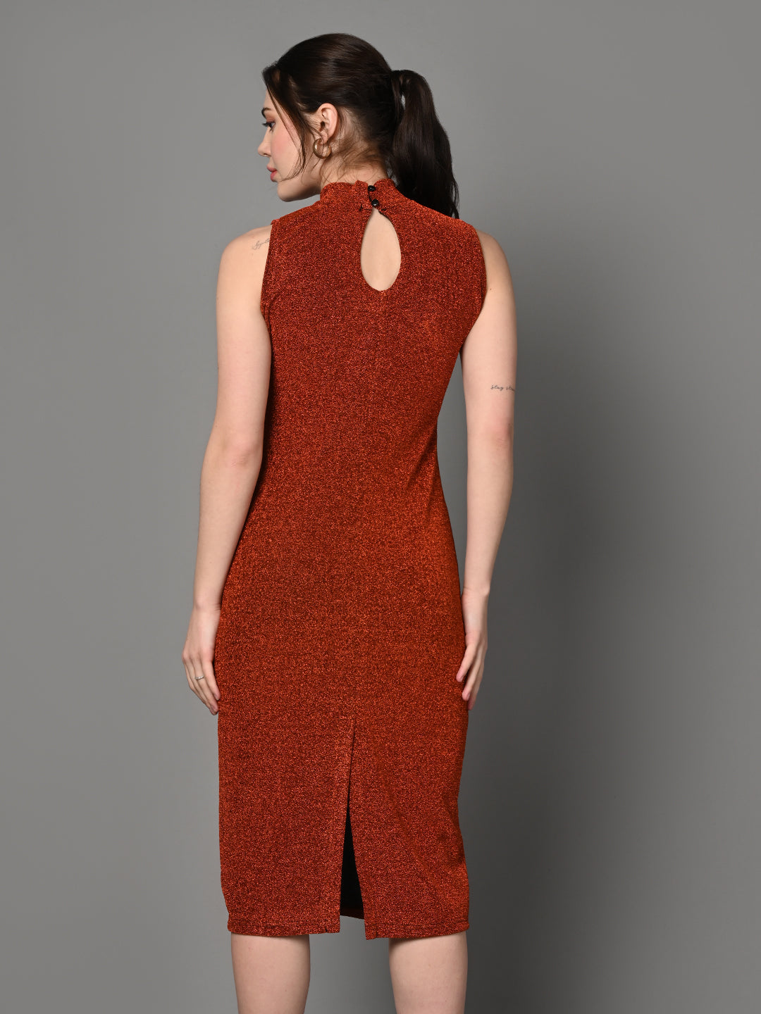 Embellished Red Fitted Sheath Dress