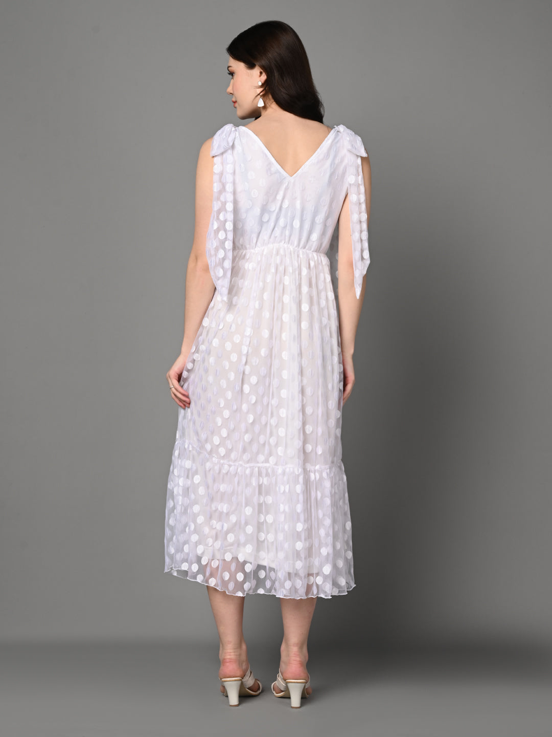 Classy White Ruched Flared Midi Dress