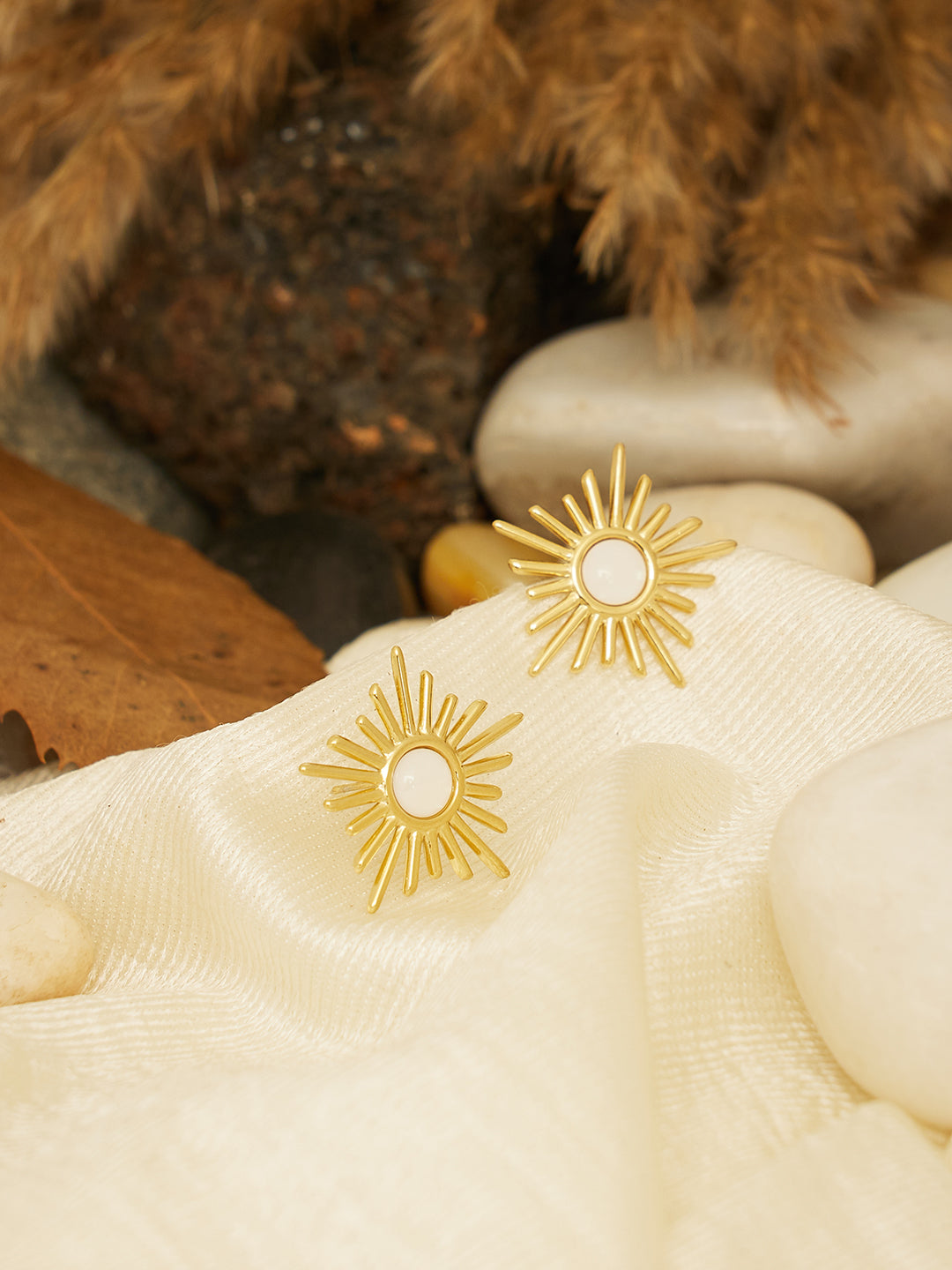 Women Gold Plated Sun Rays Stud Earrings