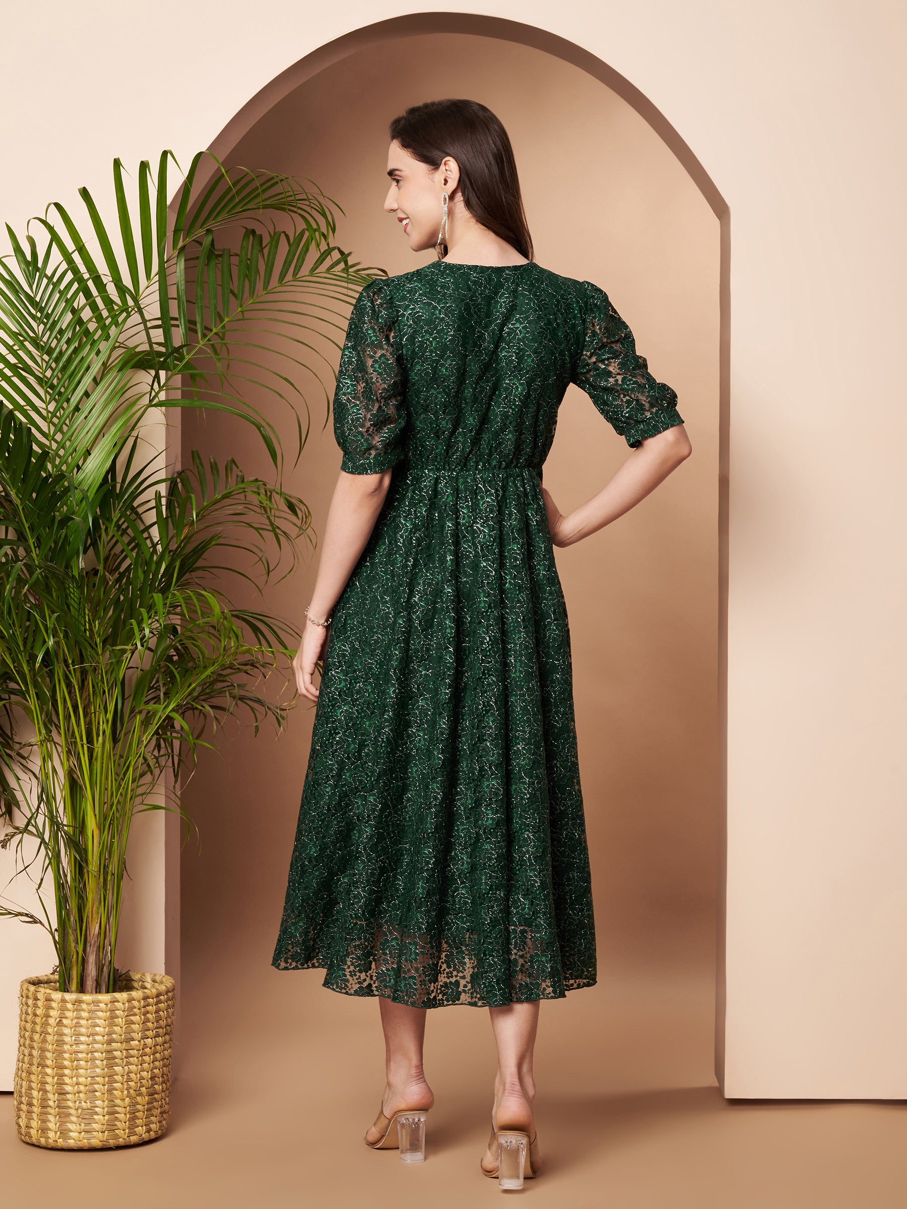 V-neck Fit & Flair Lace Dress