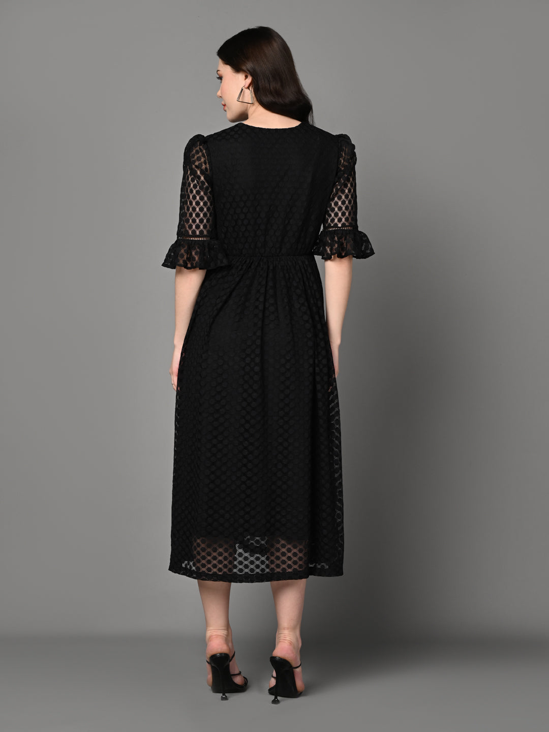 Stylish Black Textured Flared Dress