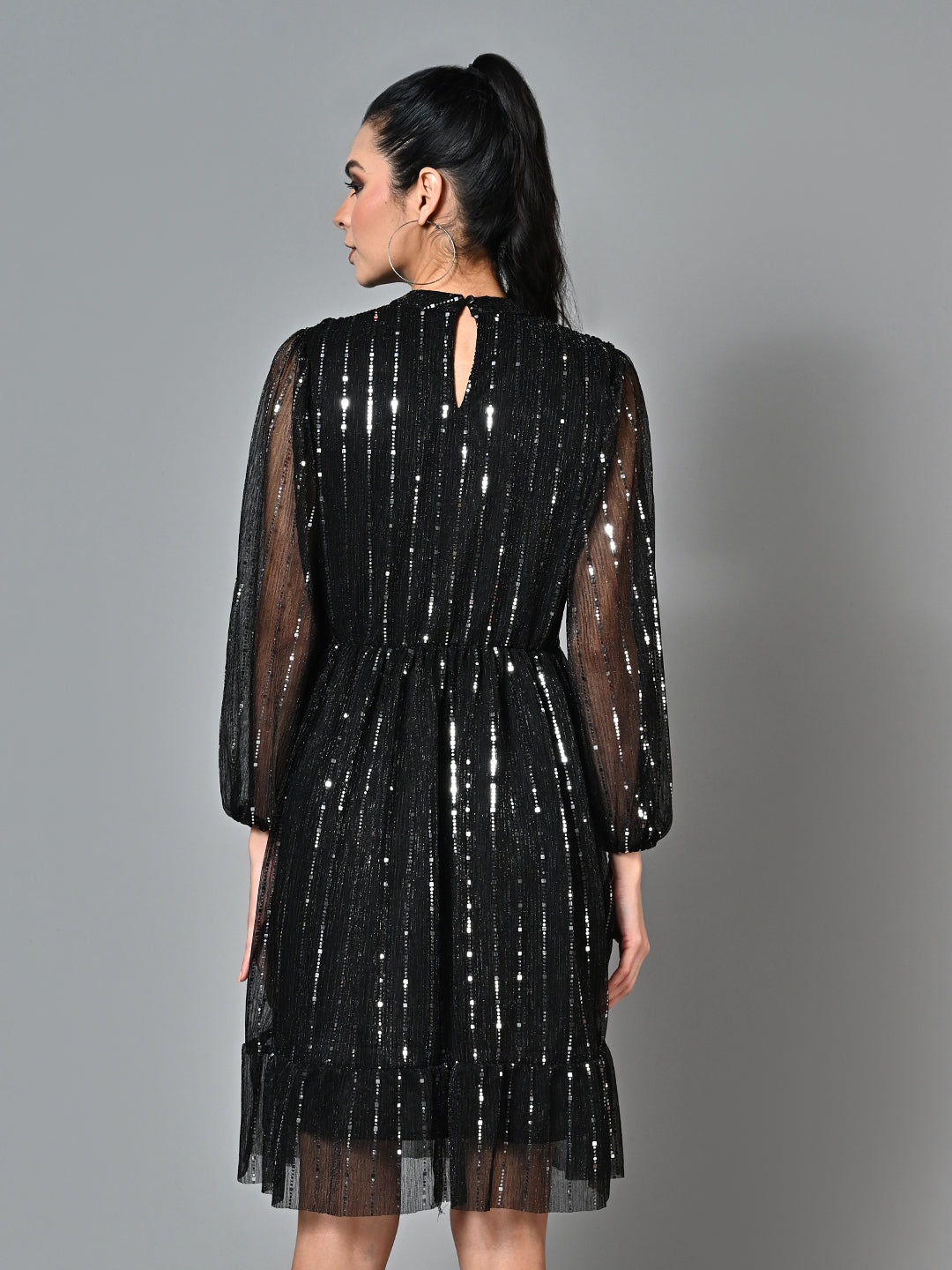 Classy Black Pleated Flared Dress