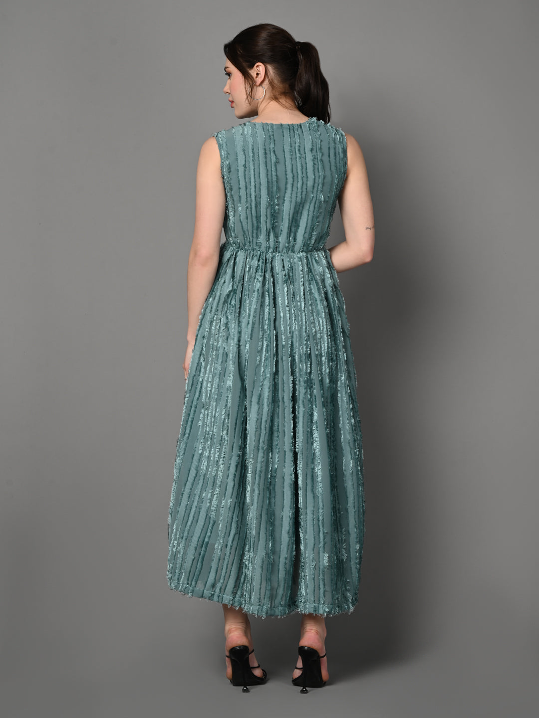 Embellished Blue Flared Midi Dress