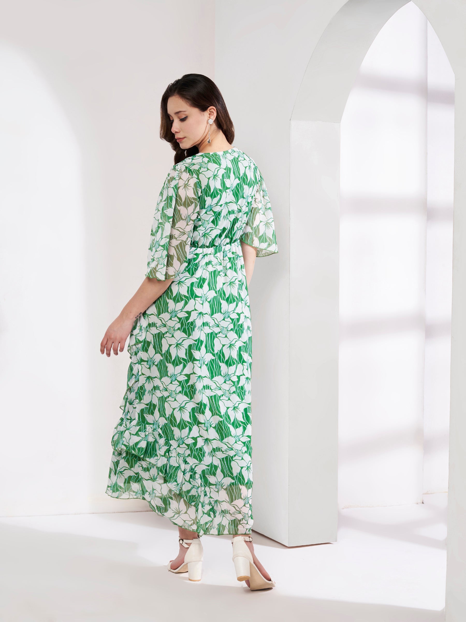 Printed Floral Green Dress