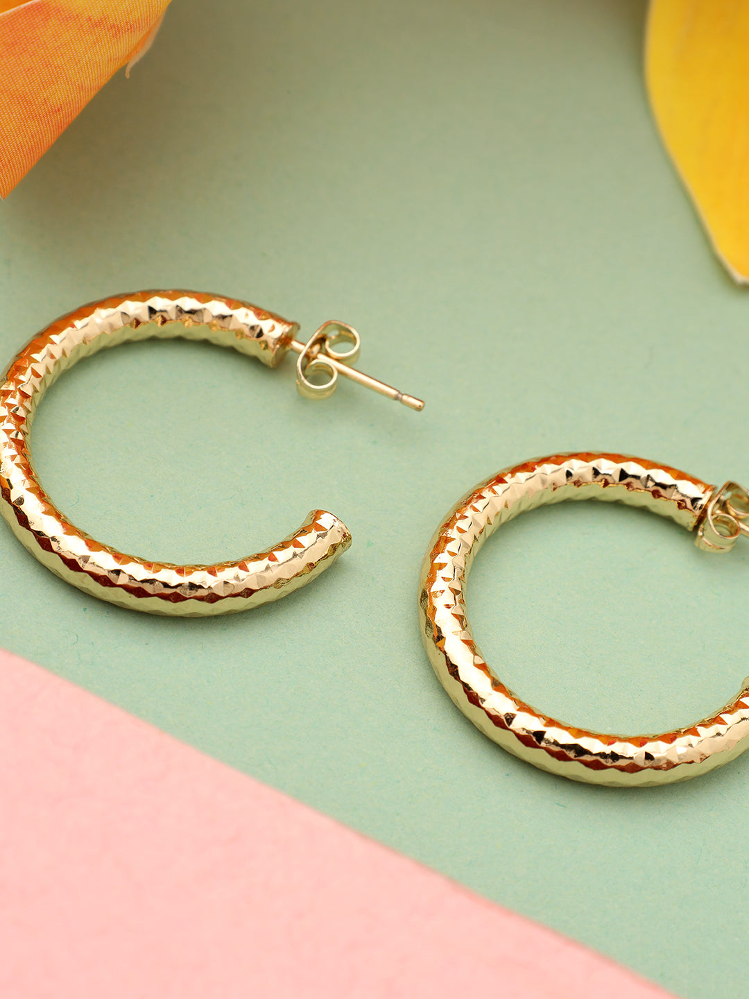 Women Gold Plated Circular Half Hoop Earrings