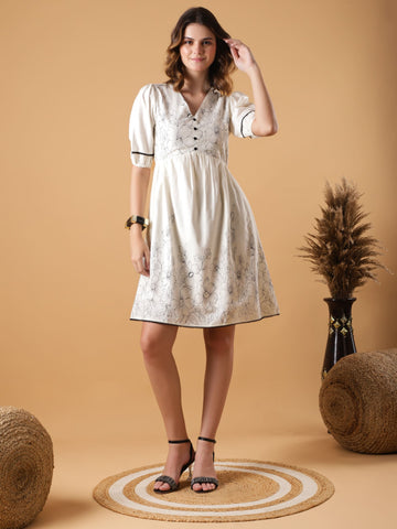 Placement Print Midi Dress