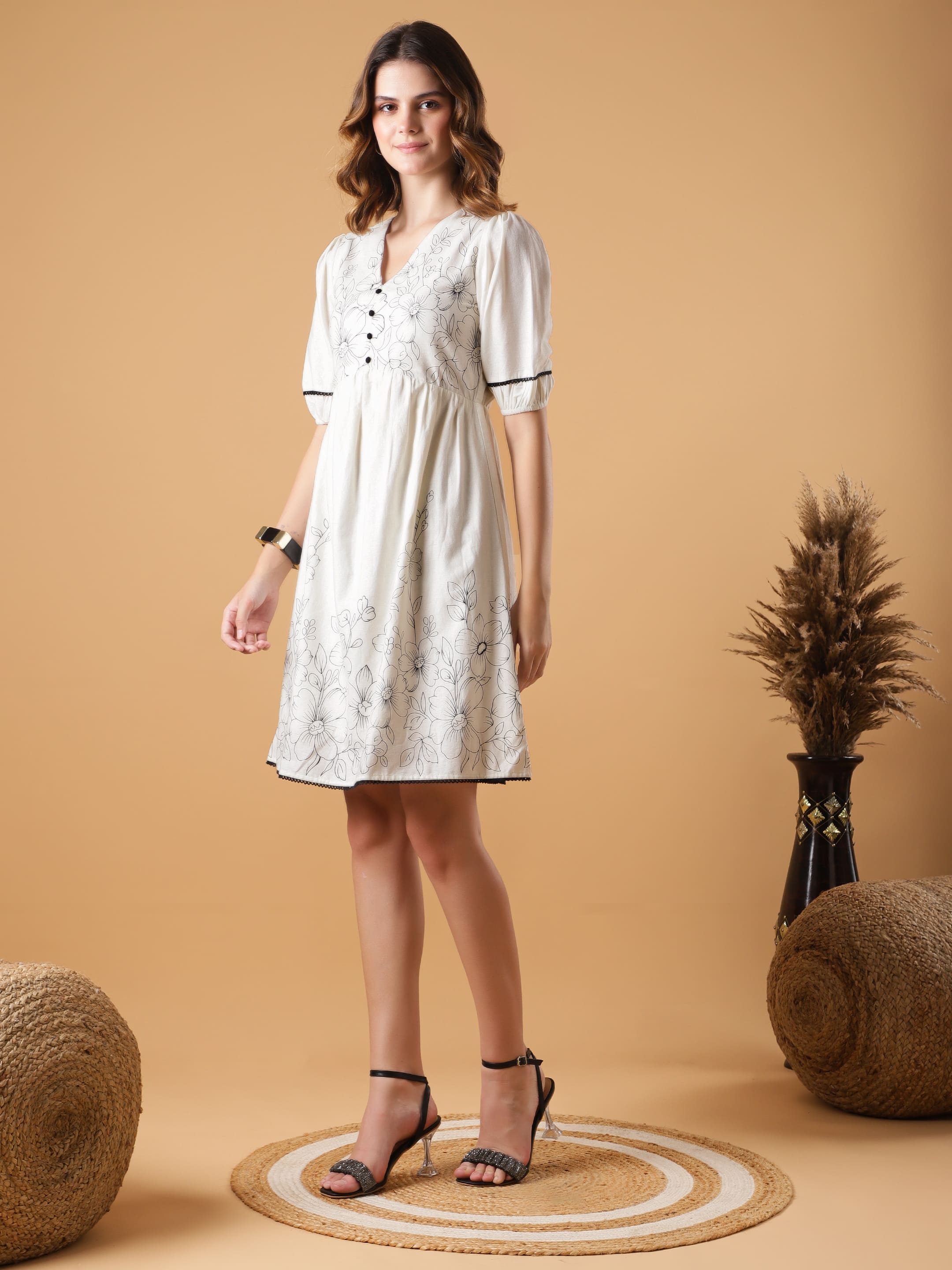 Placement Print Midi Dress