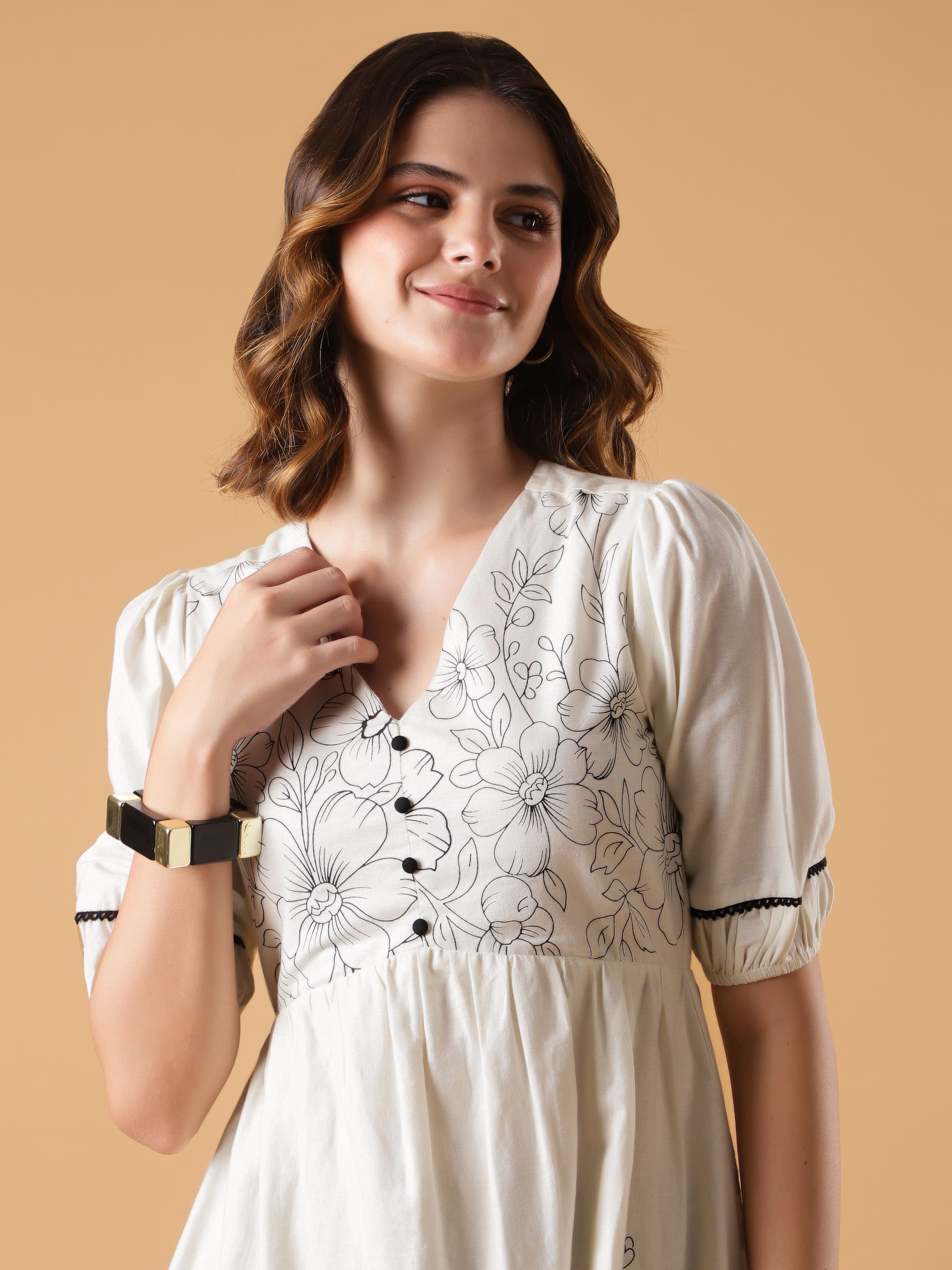 Placement Print Midi Dress