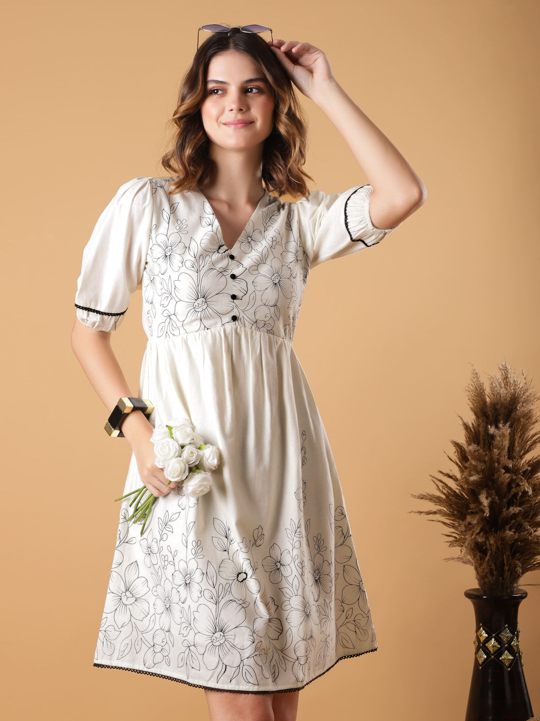 Placement Print Midi Dress
