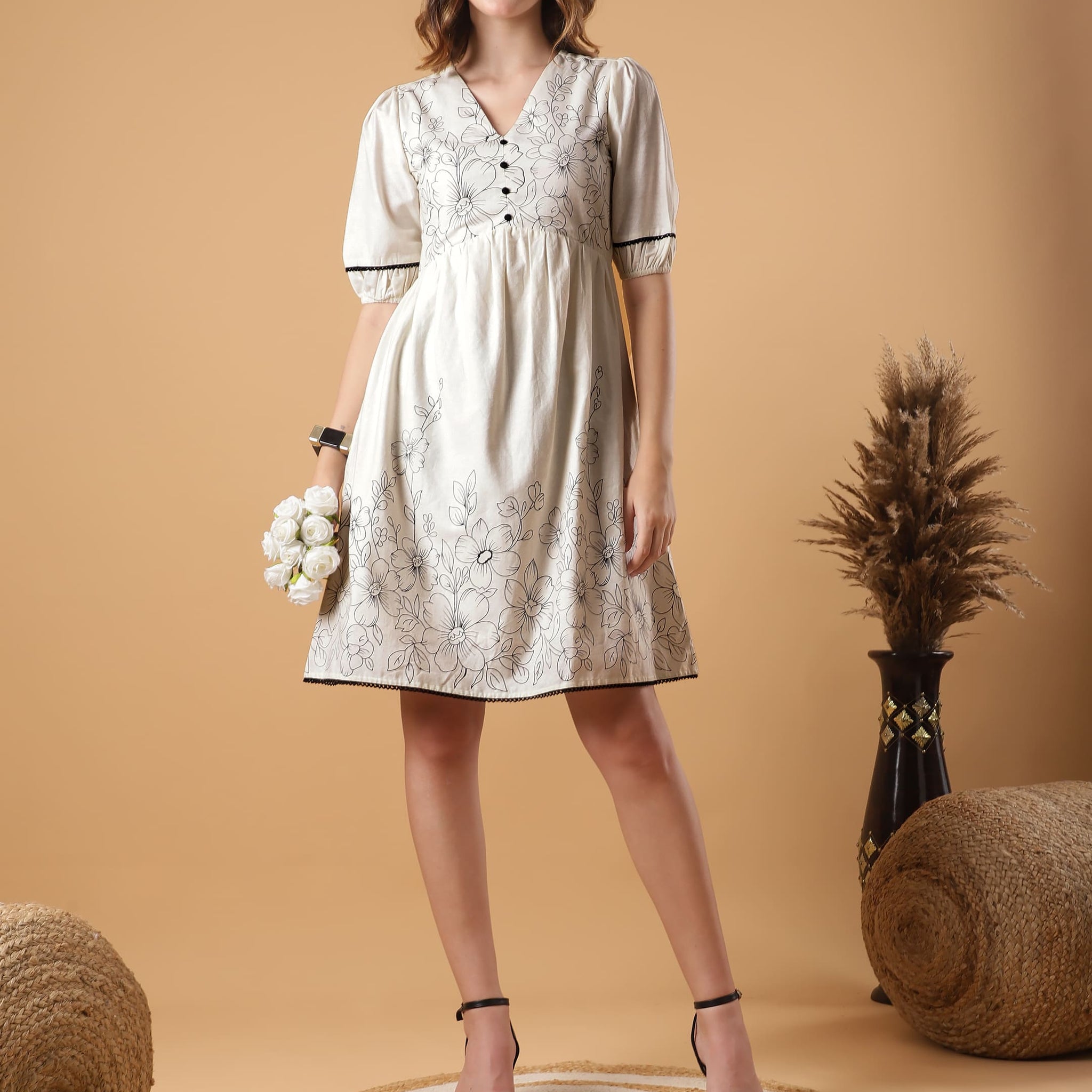 Placement Print Midi Dress