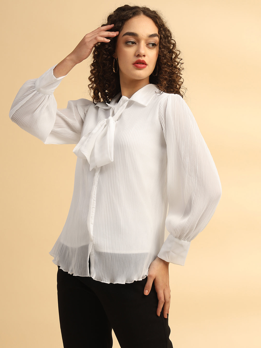 Pleated White Shirt Top