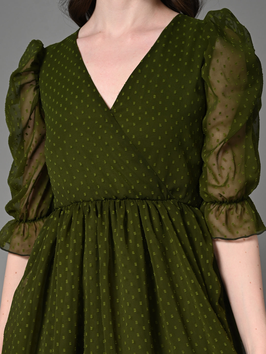 Classy Green Ruffled Pleated Dress