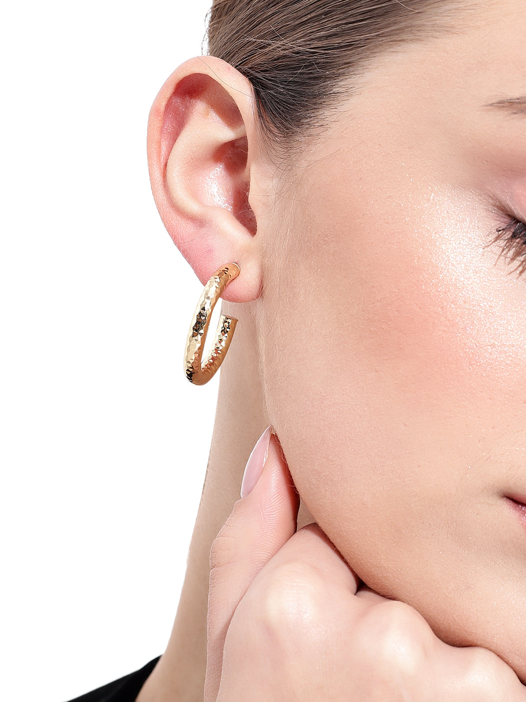 Women Gold Plated Circular Half Hoop Earrings