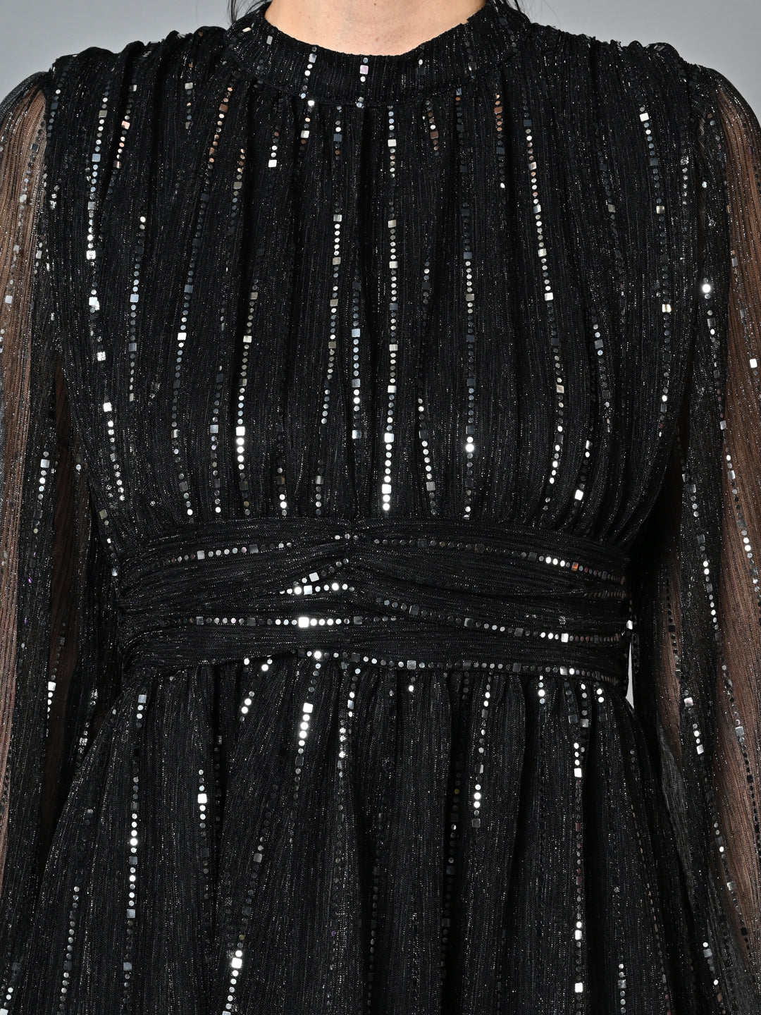 Classy Black Pleated Flared Dress