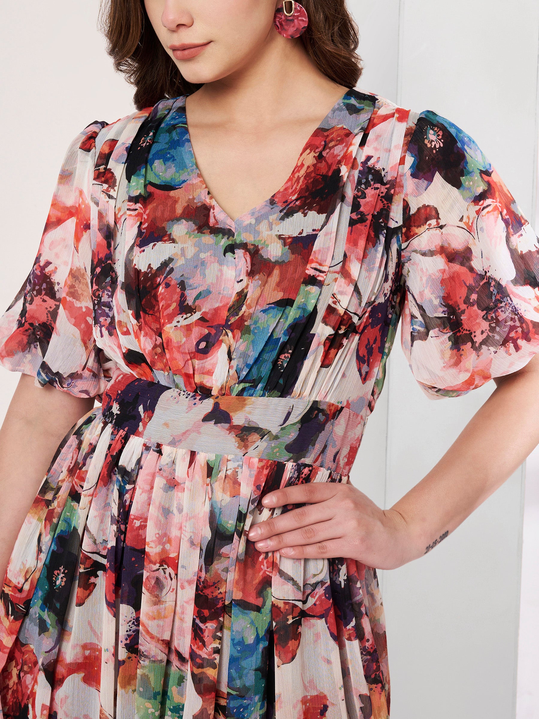 Printed Floral Midi Dress