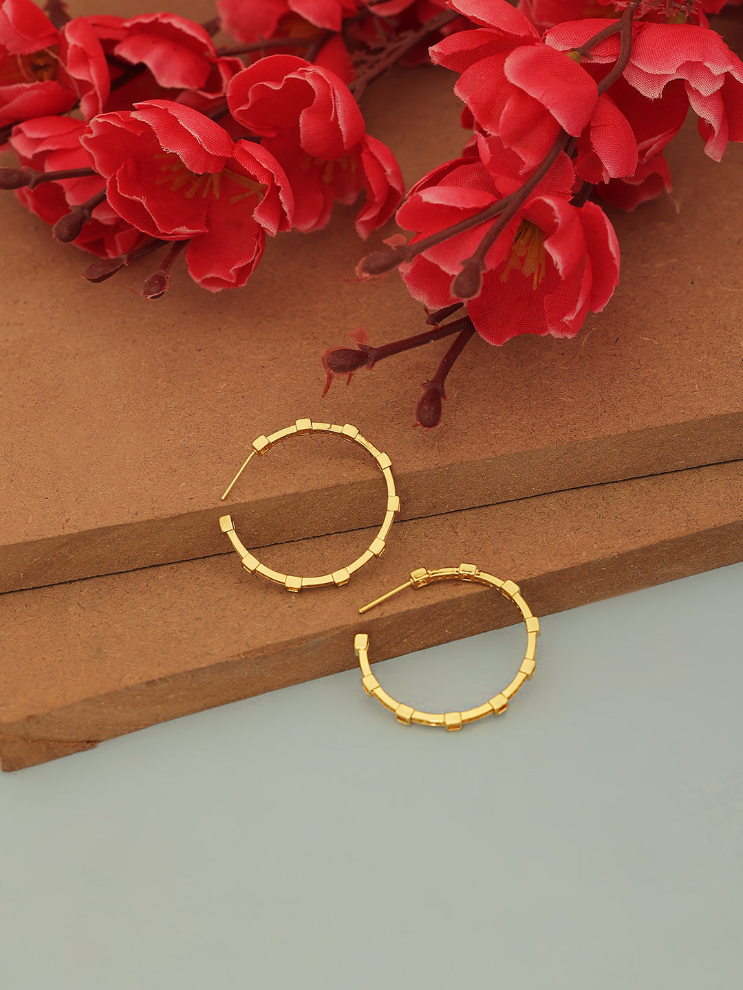 Circular Gold pleated Hoop Earrings