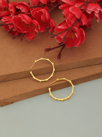 Circular Gold pleated Hoop Earrings