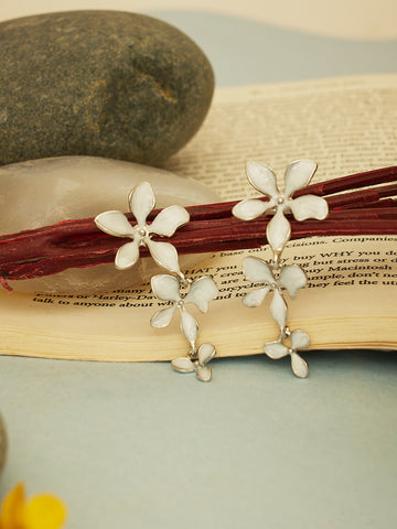 Women White Floral Drop Earrings