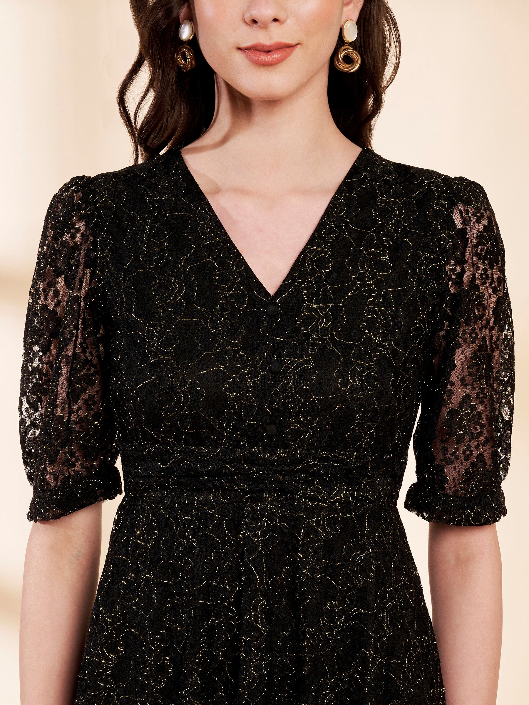 Stylish Black Textured Pleated Midi Dress