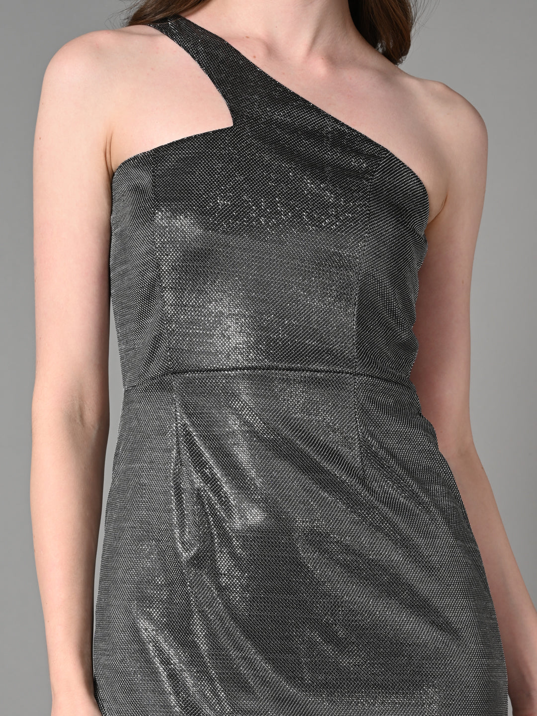 Embellished Silver Fitted A - Line Party Dress