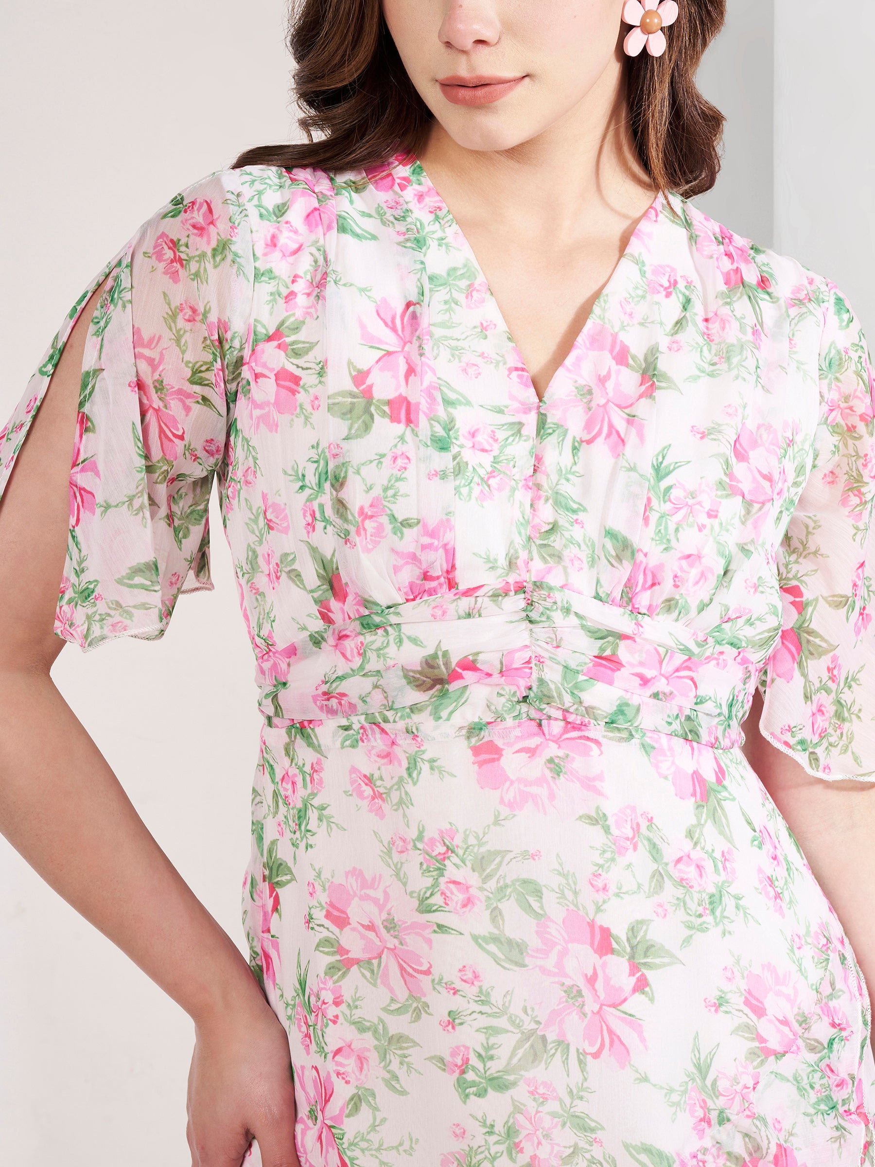 Stylish Pink Floral Layered Dress