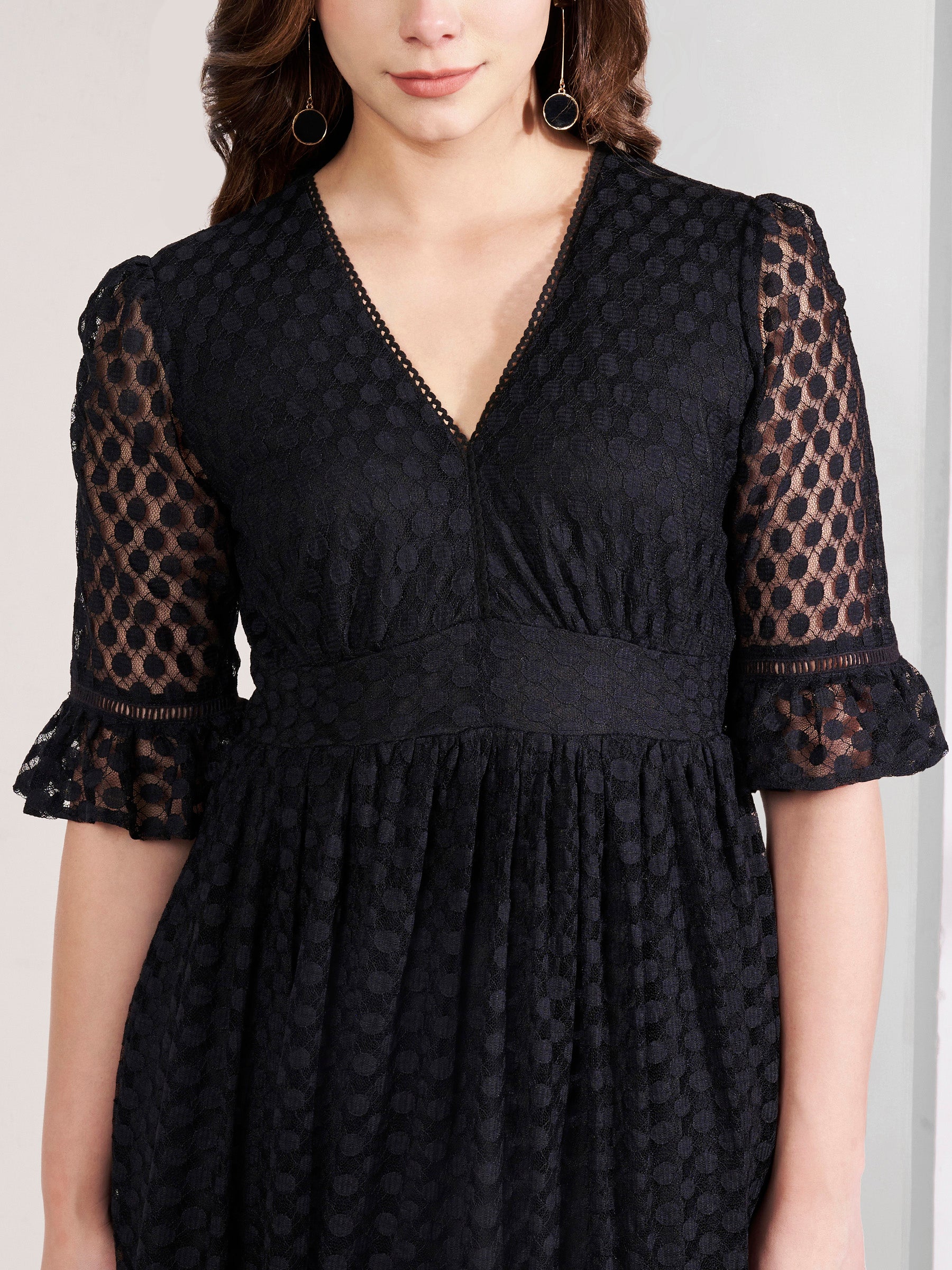 Stylish Black Textured Flared Dress