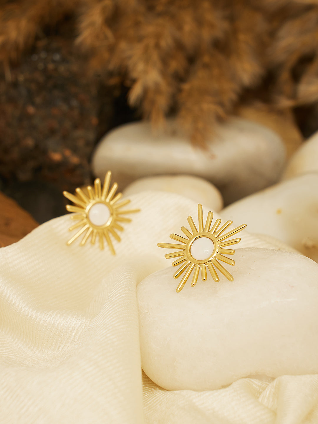 Women Gold Plated Sun Rays Stud Earrings