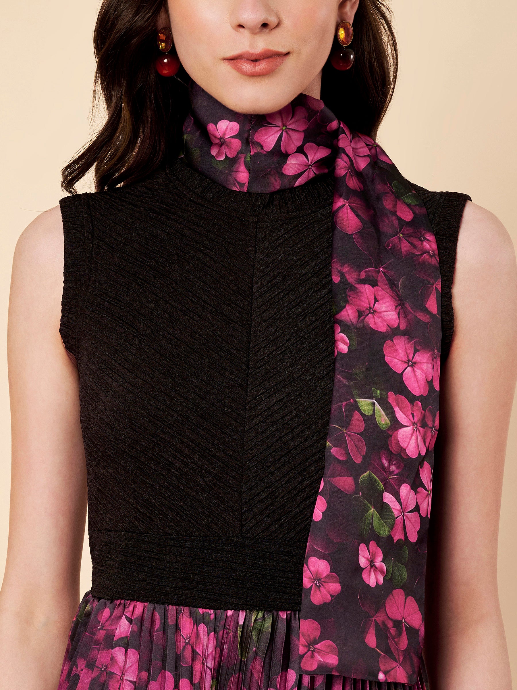 Black and Red Pleated A-Line Dress