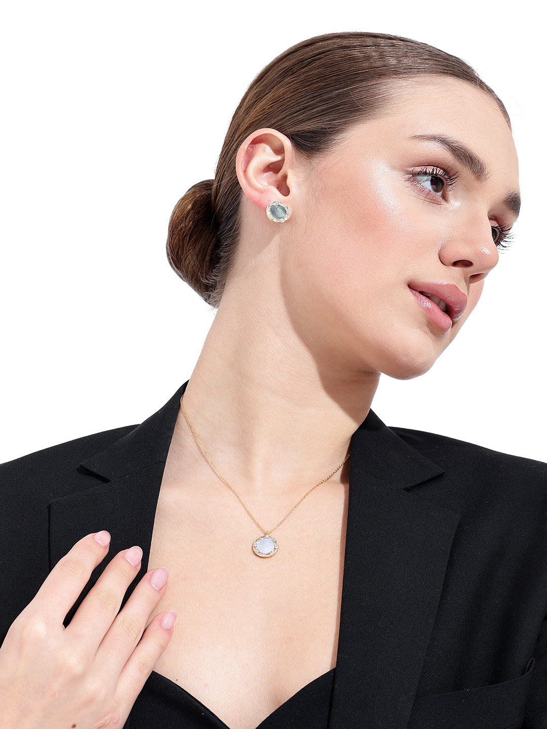 Women Green Opal Stone Gold Plated Necklace With Earrings